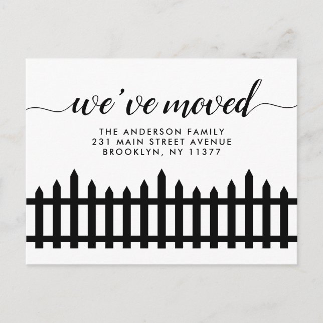 We've Moved Picket Fence Change of Address Moving Announcement Postcard (Front)