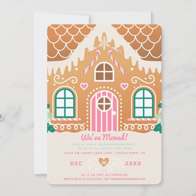 We've Moved Pink Gingerbread Housewarming Invitation (Front)