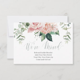 We've Moved Pink Green Floral Script Announcement