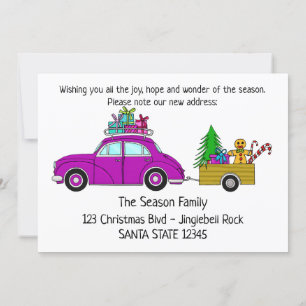 We've Moved purple car Christmas Gifts Invitation