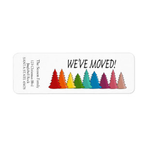 We've Moved Rainbow trees holiday label