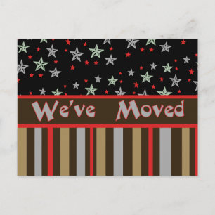 We've Moved red and tan stars and stripes Announcement Postcard
