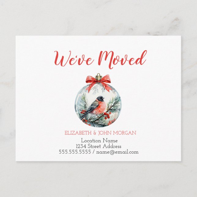 We've Moved,Red Cardinal Bird Ball Announceme Announcement Postcard (Front)