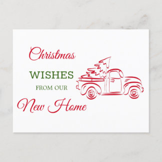 We've moved Red Christmas truck line art moving Holiday Postcard