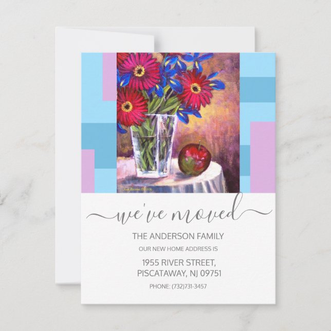 We've Moved Red Floral Vase Script Text Announcement (Front)