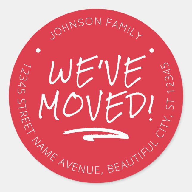 We've Moved Red Handwritten New Address Label (Front)