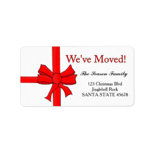 We've Moved Red ribbon bow Christmas label