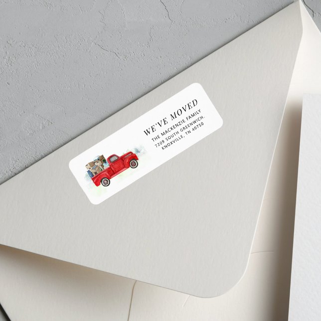 We've Moved Red Truck Return Address (Moving Announcement Red Truck Return Address Label)