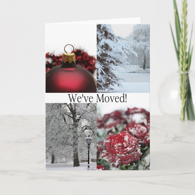 We've moved - Red winter collage Holiday Card (Front)