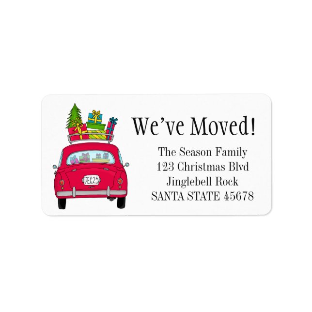 We've Moved Retro Car Christmas label (Front)