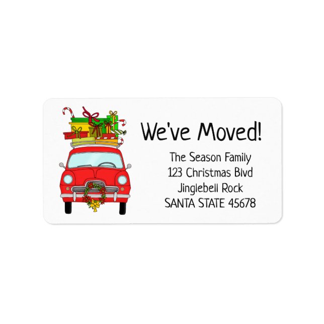 We've Moved Retro Car Christmas label (Front)