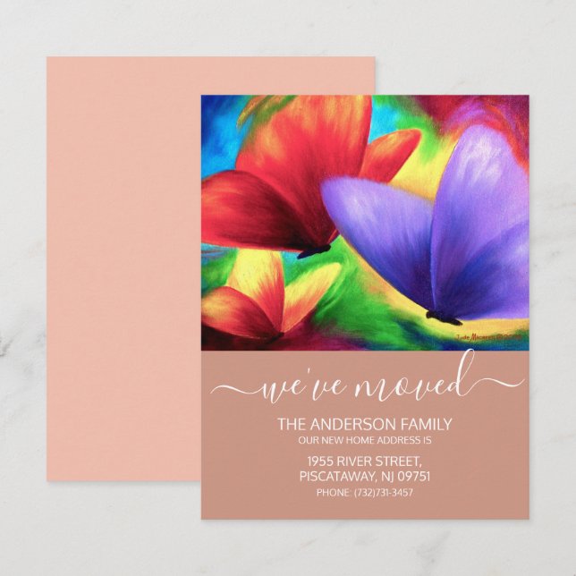 We've Moved Rose Gold Butterfly New Home Script Announcement (Front/Back)