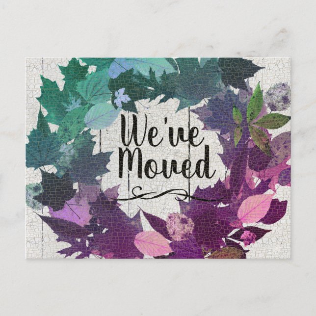 We've Moved Rustic Wreath Teal Purple Moving Announcement Postcard (Front)