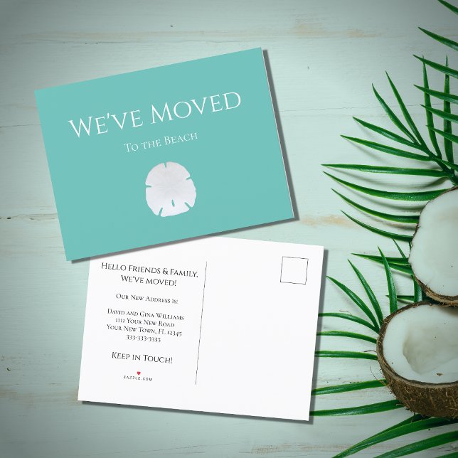 We've Moved Sand Dollar Nautical Beach Teal Green  Announcement Postcard (Creator Uploaded)