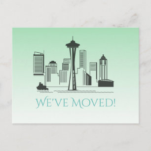 We've Moved Seattle City Skyline Announcement Postcard