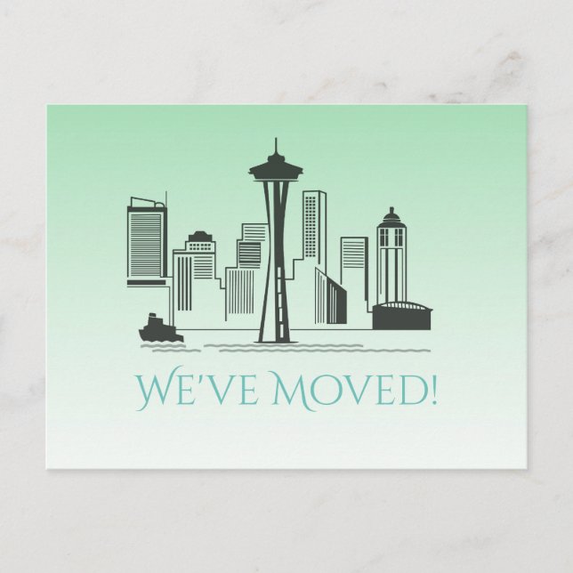 We've Moved Seattle City Skyline Announcement Postcard (Front)