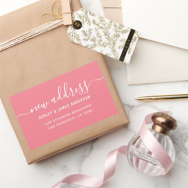 We've Moved Strawberry Pink New Address label (Gifting)