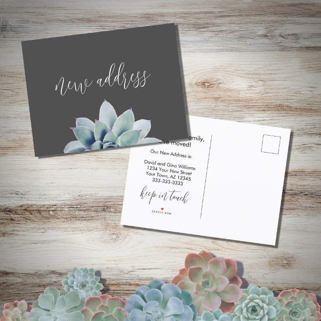 We've Moved Succulent New Home Grey Announcement Postcard (Creator Uploaded)