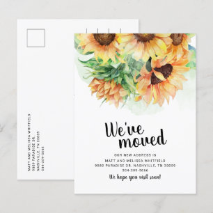 We've Moved Sunflower Greenery Floral Moving Announcement Postcard