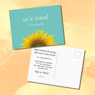 We've Moved Sunflower New Home Teal Green Announcement Postcard