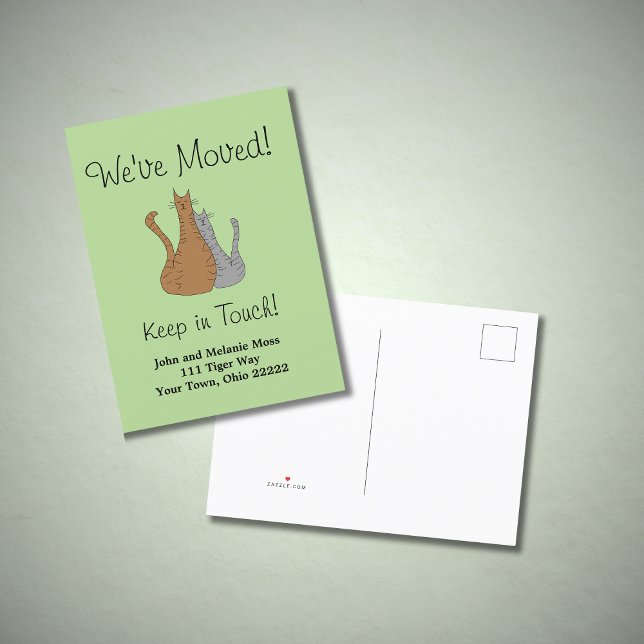 We've Moved Tabby Cats Green Announcement Postcard (Creator Uploaded)