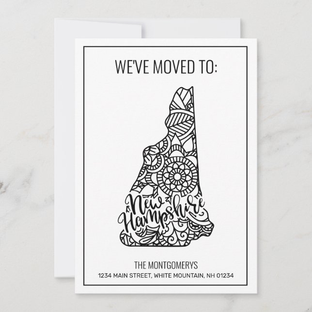 We've Moved To New Hampshire State Floral Mandala Announcement (Front)
