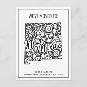 We've Moved To New Mexico State Floral Mandala Announcement Postcard