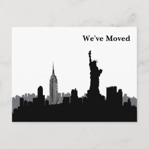 We've Moved to New York City Skyline Black White Announcement Postcard