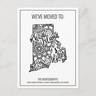 We've Moved To Rhode Island State Floral Mandala Announcement Postcard