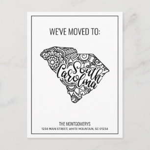 We've Moved To South Carolina State Floral Mandala Announcement Postcard