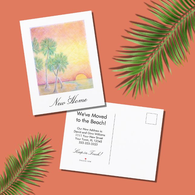 We've Moved Tropical Beach Palm Trees Announcement Postcard (Creator Uploaded)