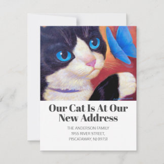 We've Moved Tuxedo Cat Pet New Home Script Text Announcement