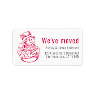 We've Moved Vintage Christmas Snowman New Address Label