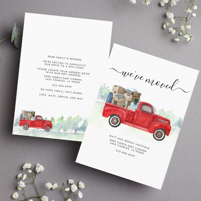 We've Moved Vintage Red Truck Moving Announcement (Moving Announcement Red Truck Script Card)