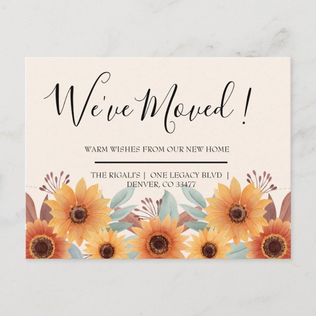 We've Moved vintage sunflower Postcard (Front)