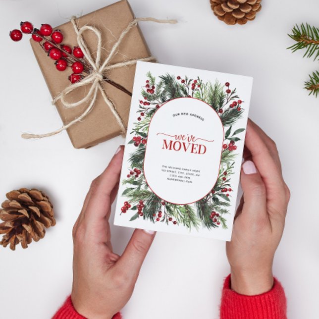 We've Moved Warm Red Winter Announcement Postcard (Celebrate the new beginning with this festive 'We've Moved" postcard!
)