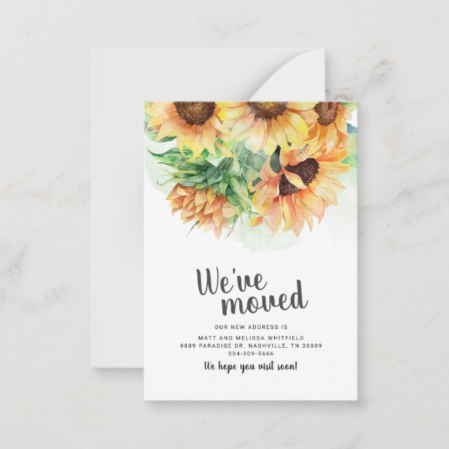 We've Moved Watercoler Sunflower Moving Card (Front)