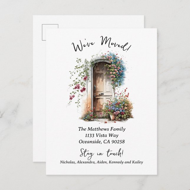 We've Moved Watercolor  Announcement Postcard (Front/Back)