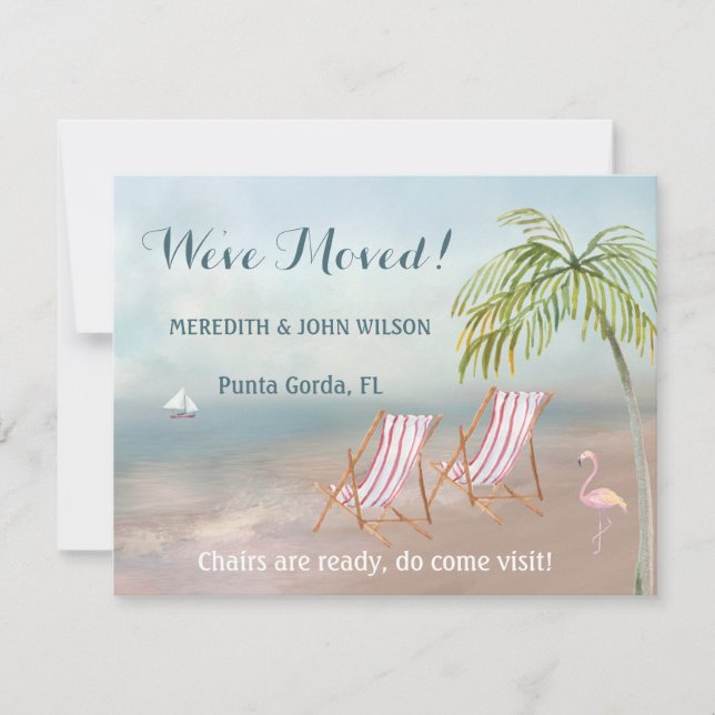 We've Moved Watercolor Beach Budget Moving  Announcement (Front)
