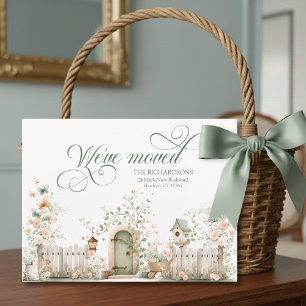 We've Moved Watercolor Floral Cottage Postcard