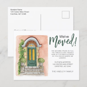 Weve Moved Watercolor Green Door Announcement Postcard