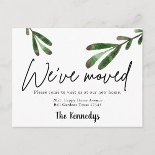 We've Moved Watercolor Greenery New Home Moving Announcement Postcard