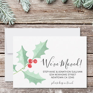 We've Moved Watercolor Holly Announcement