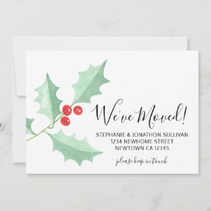 We've Moved Watercolor Holly Announcement