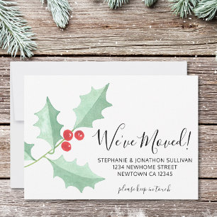 We've Moved Watercolor Holly Announcement Card