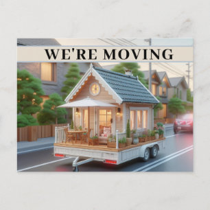 WE'VE MOVED Whimsical Cottage on Wheels Open House Invitation Postcard
