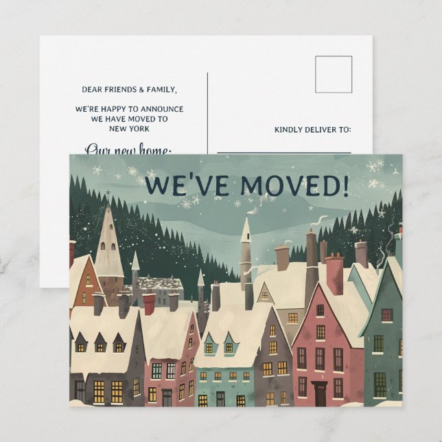 We've Moved Whimsical Winter House Change Address Announcement Postcard (Front/Back)
