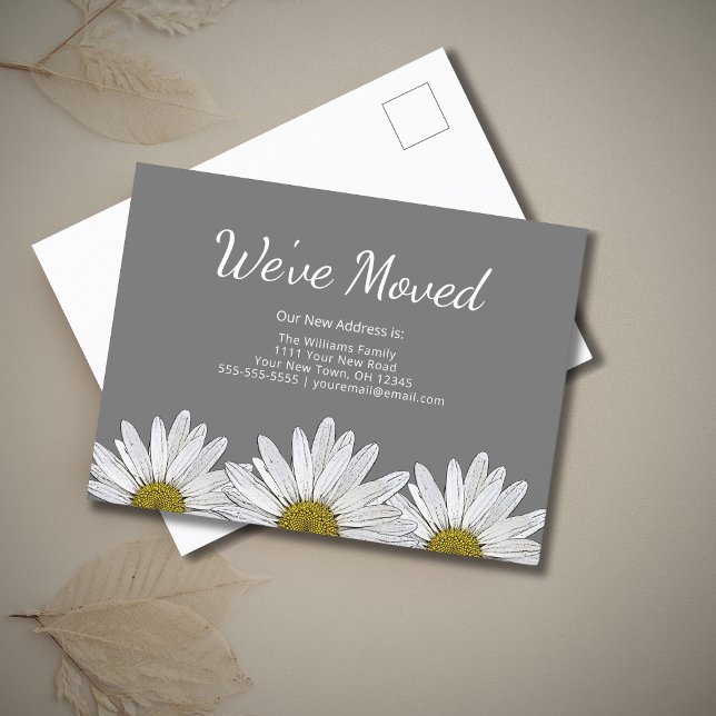We've Moved White Daisies Rustic Grey New Home Announcement Postcard (Creator Uploaded)