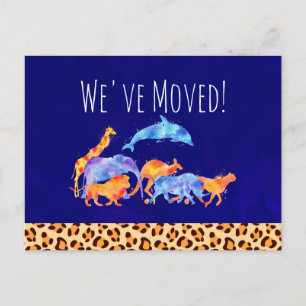 We've Moved Wild Animals with a Leopard Print Announcement Postcard