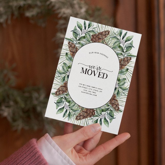 We've Moved Winter Fir Cone Announcement Postcard (Celebrate the new beginning with this festive 'We've Moved" postcard!
)